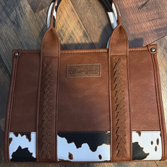 Wrangler Tan and Cow Print Leather Tote - Picture 1 of 1